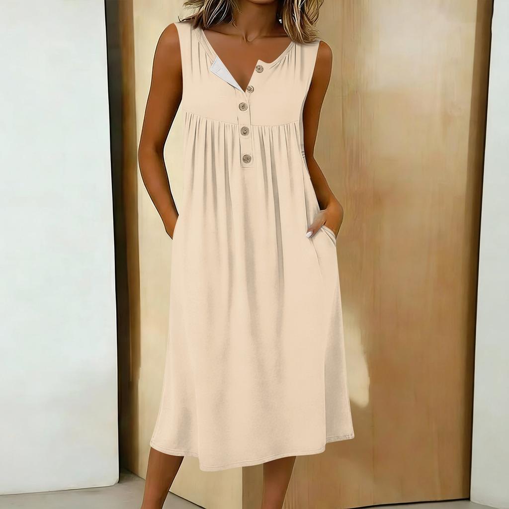Women's Casual Sleeveless Button-down Mid-length Dress