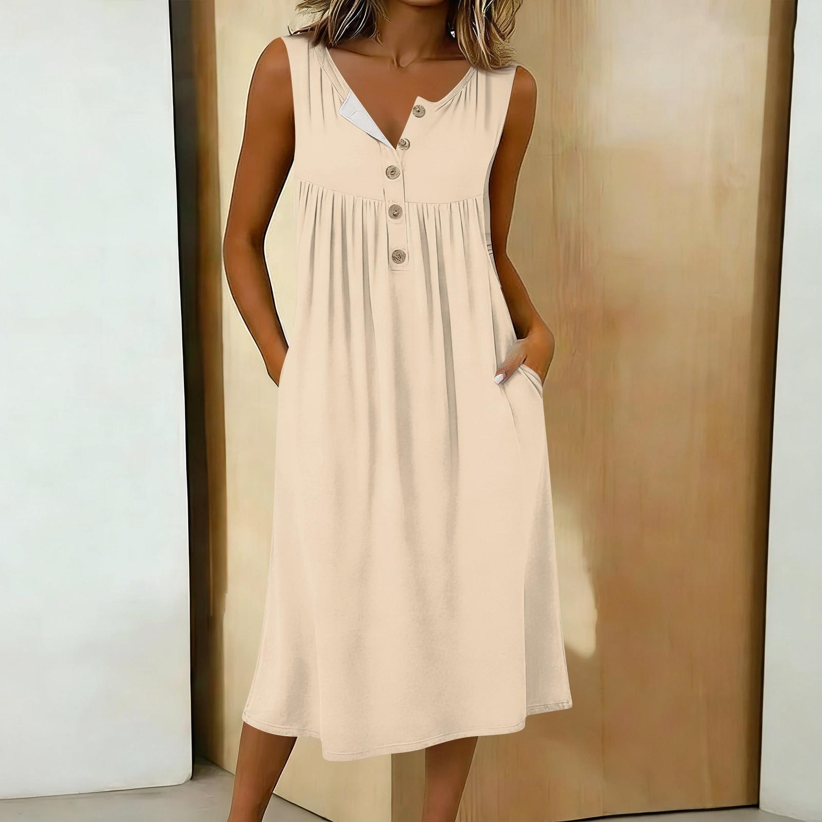 

Женское повседневное платье-рубашка без рукавов средней длины S бежевый