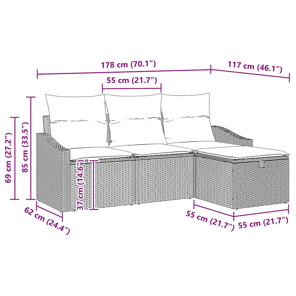 Sofa Set with Cushions and Storage 4 pcs Beige Poly Rattan