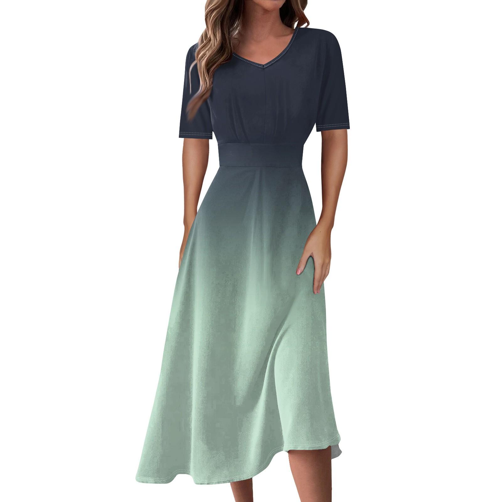 

Жіноча повсякденна модна довга сукня з градієнтним принтом і V-подібним вирізом, короткими рукавами та талією XL