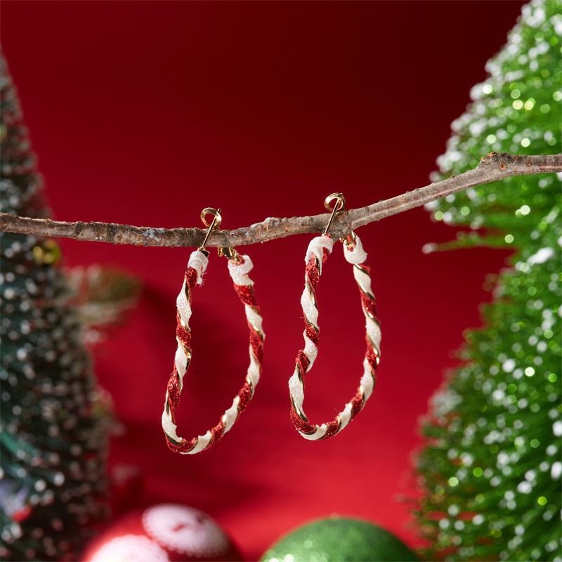 Trendy Christmas Mini Bow Candy Earrings for Women Shiny Rhinestone Striped Candy Cane Stud Earrings Party Jewelry Accessories