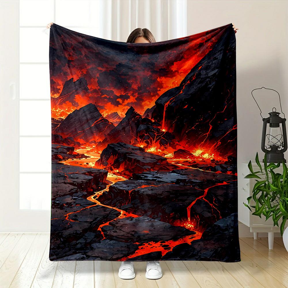 Fiery Volcanic Landscape Blanket Design Patterned flannel blanket perfect for the bedroom living room, sofa, or a little nap