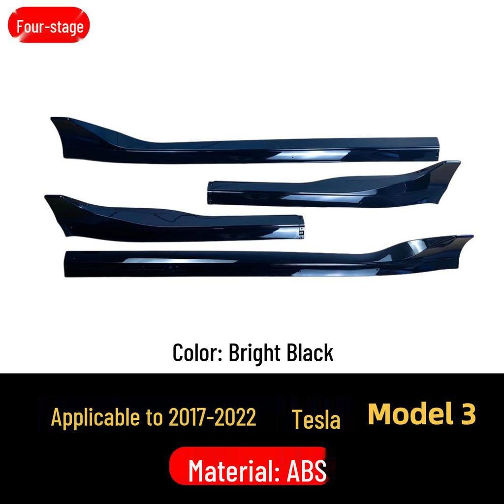 Tesla Model 3 Side Skirts: Four-Section Matte or Glossy Black Carbon Fiber Spoilers