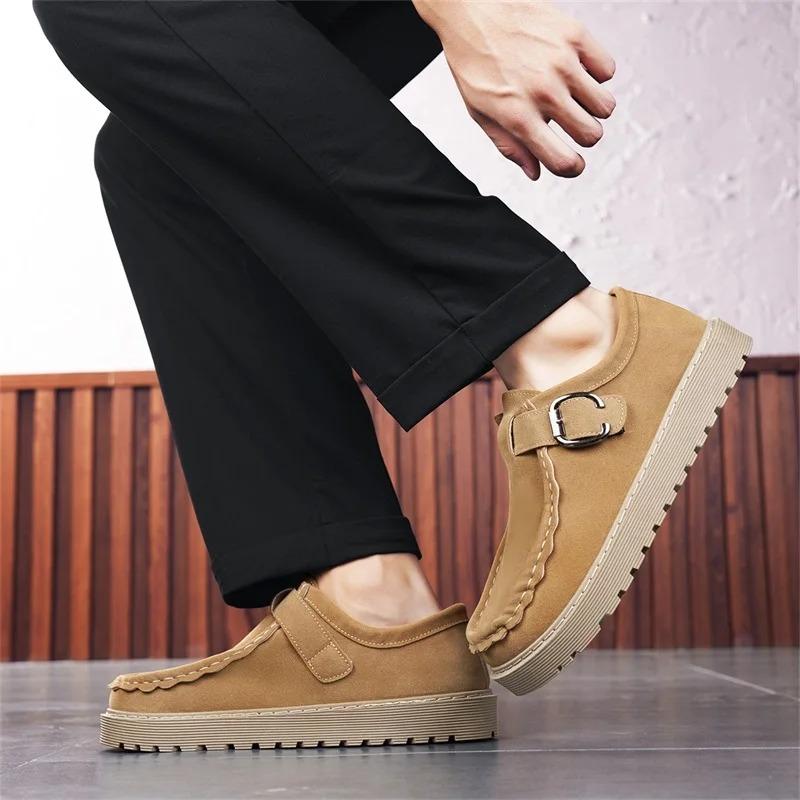 Fashion Men's Shoes 2026New Suede Casual Shoes Comfortable Thick Soled Loafers Slip-On Driving Shoes for Men Vulcanized Footwear