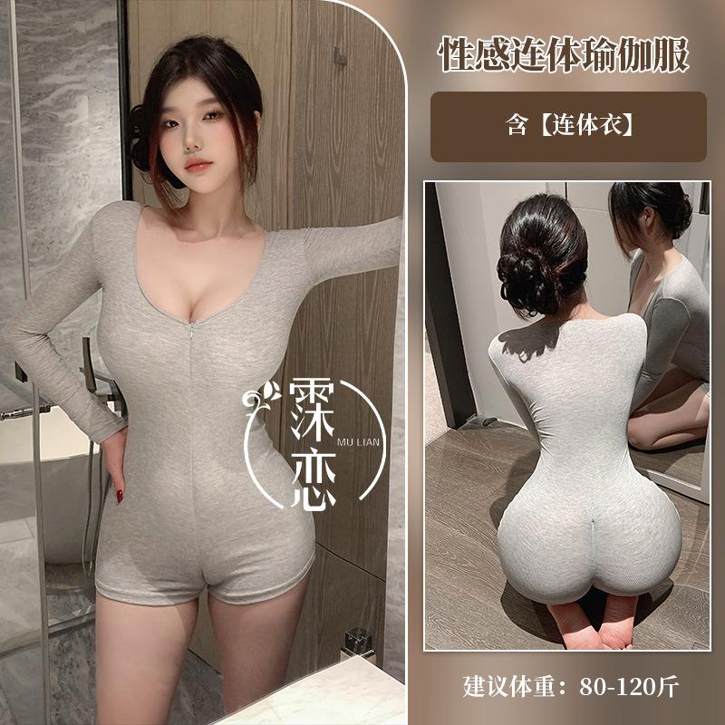 

Сексуальное нижнее белье, облегающая и тонкая цельная одежда для йоги, не доставляет удовольствия после открытия промежности, чистое желание свободно от One size fits all [Wear weight: within 65kg] серый