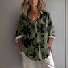 Women's Casual Spring And Summer Loose Printed Casual Sleeved Lapel Pullover Shirt