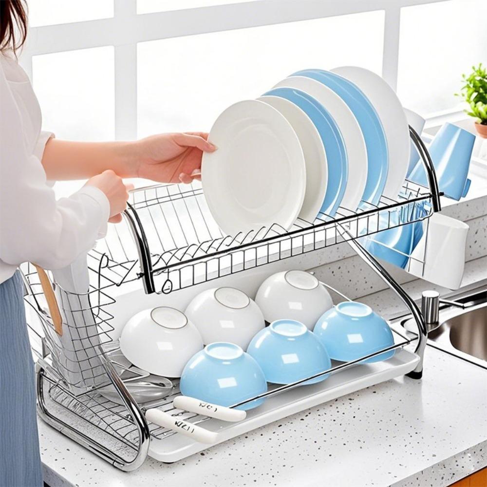 2 Tier Dish Drying Rack Stable Cup Drainer S-Shaped Dish Drainer Countertop