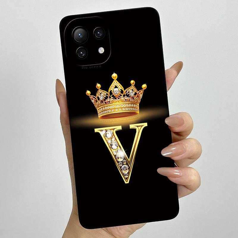 For Xiaomi Mi 11 Lite / 11 Lite 5G / 11 Lite 5G NE Crown Initial Letter Couple Phone Case Soft Silicone TPU Protective Casing