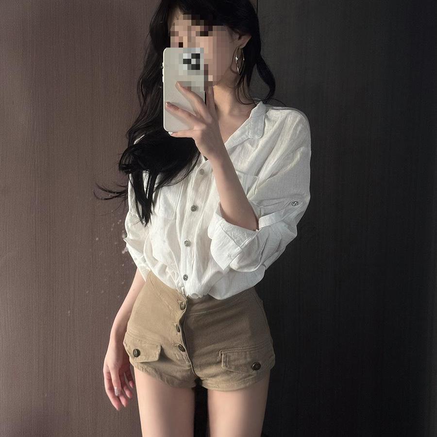 

Slimming High-Waisted Sexy White Top and Shorts Set S, waist 64