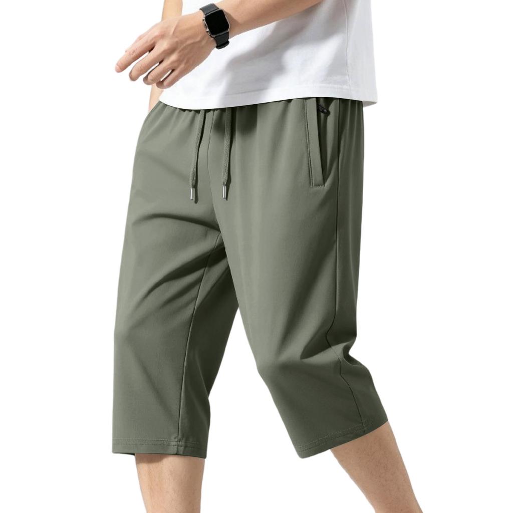 Herren Locker Geschnittene Leichte Schnelltrocknende Atmungsaktive Lässige Sport-Capri-Shorts mit Elastischem Bund und Kordelzug