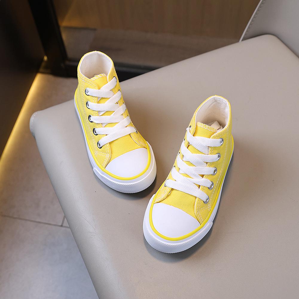 COMFY KIDS Bright Yellow Vibrant Mid Top Canvas Shoes Breathable Fabric Lace-Up All-Season Wear Outdoor Casual School Shoes