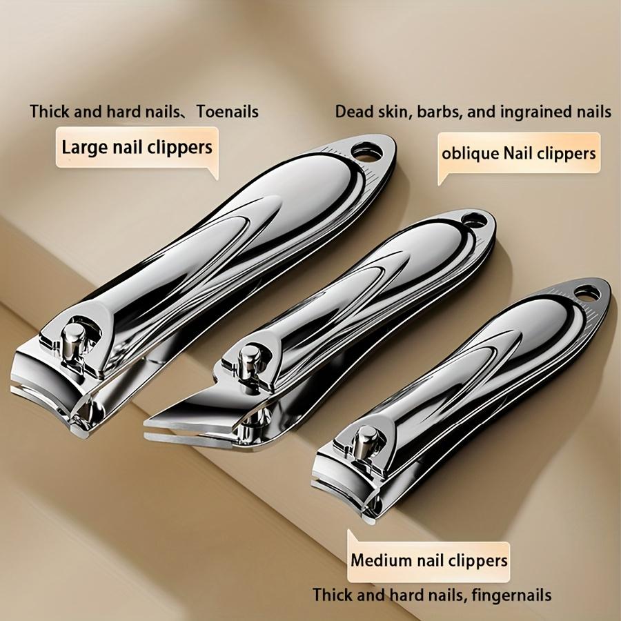 3pcs Heavy-Duty Stainless Steel Nail Clippers with Nano Glass File Professional-Grade for Thick Nails & Ingrown Toenails Gifts
