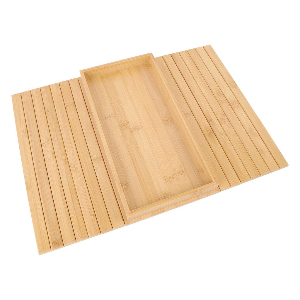 Flexible Couch Armrest Organizer Bamboo Wood Foldable Rectangular Non Slip Sofa Armrest Tray Table F
