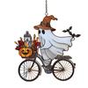 Halloween Pendant Witch Ghost Ride Shape Pendant Image Stained Glass Window Hanging Ornament Festivals Halloween Decoration