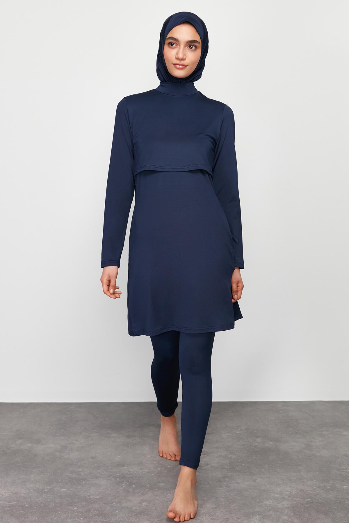 

Женский новый сезон, купальник в стиле хиджаб, темно-синий, пляжная одежда, полностью закрытый купальник, комплект из 3 предметов XS сангрия