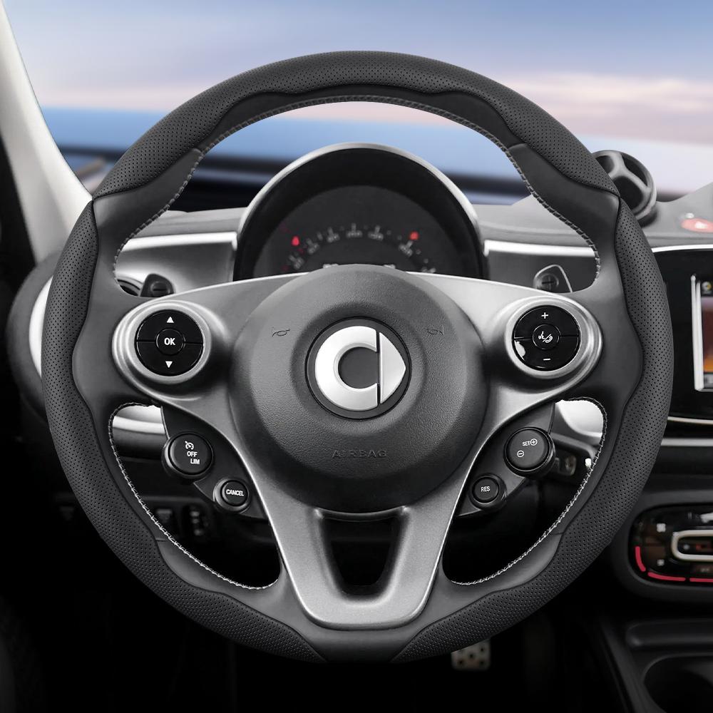 Vcxja9 Vhodné pro Smart Prodyšný Kožený Potah Volantu s Dírami Segmentovaný Design Rychloupínání Protiskluzový a Odolný Fortwo 451 450 453