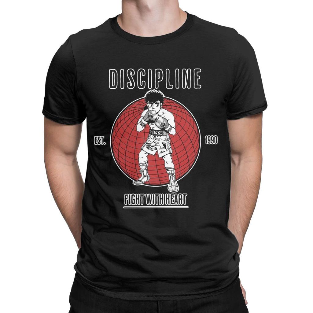 Hajime No Ippo Discipline Anime T-Shirt for Men Novelty Pure Cotton Tees Crewneck Short Sleeve T Shirt Plus Size Tops