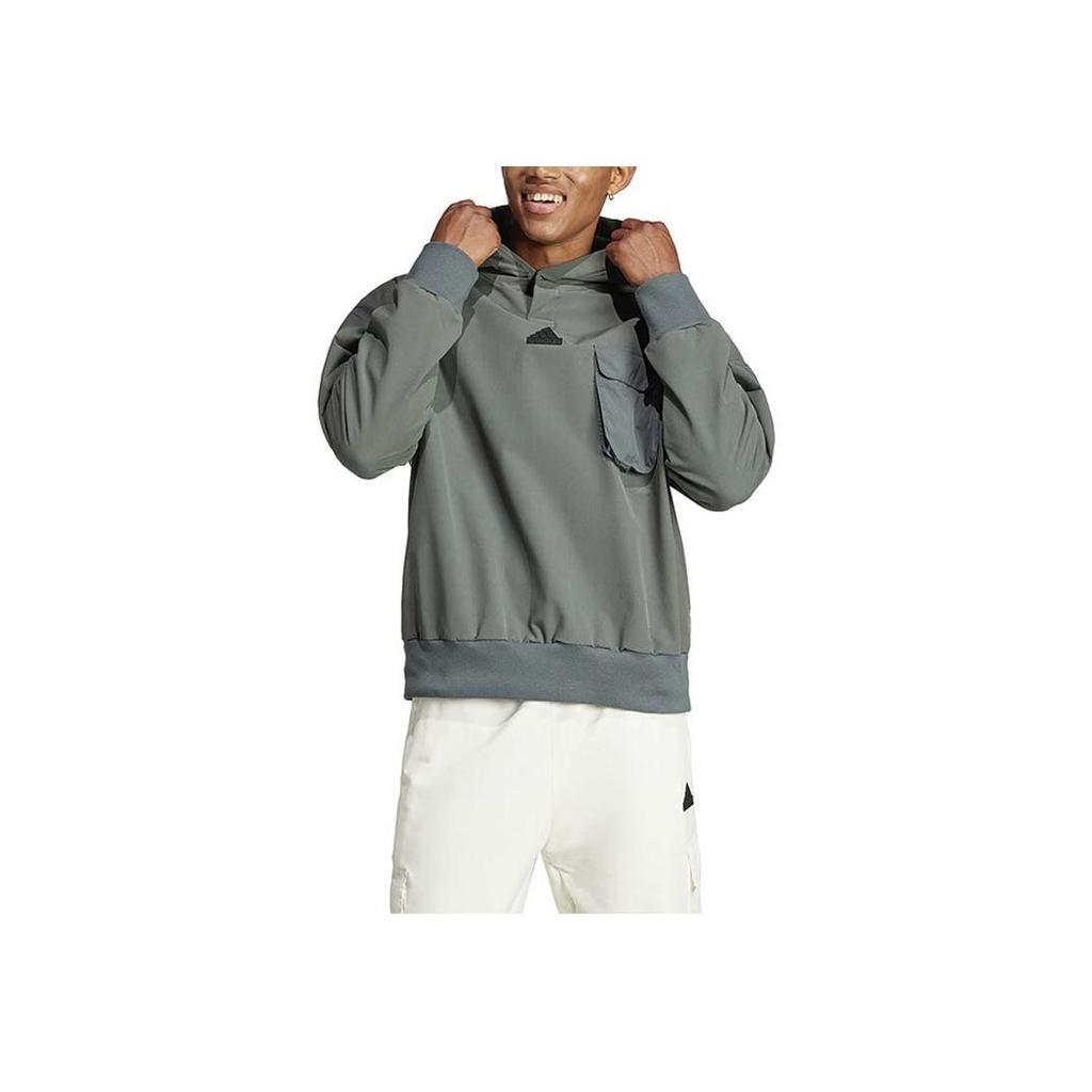 adidas Hooded Pullover Letter Logo Drop Shoulder Long Sleeve Sweatshirt Men Sweatshirt Gray Green IR5182
