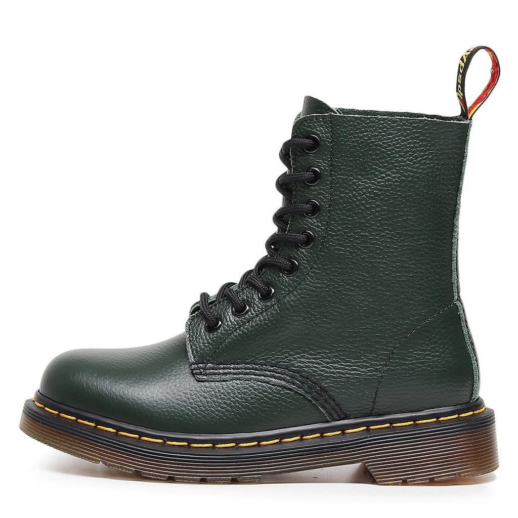 Botas cargo padrão lichia 1460 feminino camada superior couro bovino macio botas de casal couro genuíno britânico botas de motocicleta bico redondo tendência