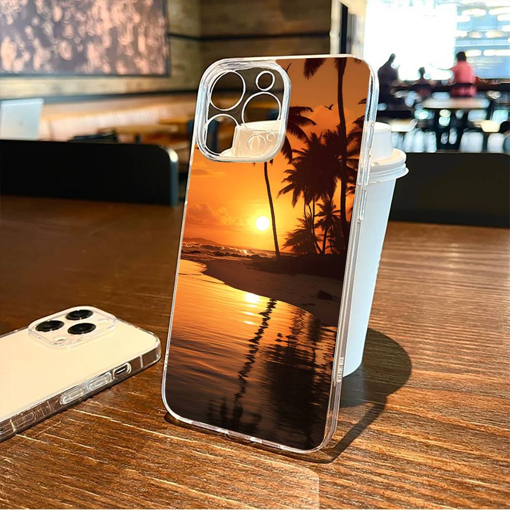 Sunset Phone Case For iPhone17,16,15,14,13,12,11 Plus,Pro Max Soft Transparent Cover