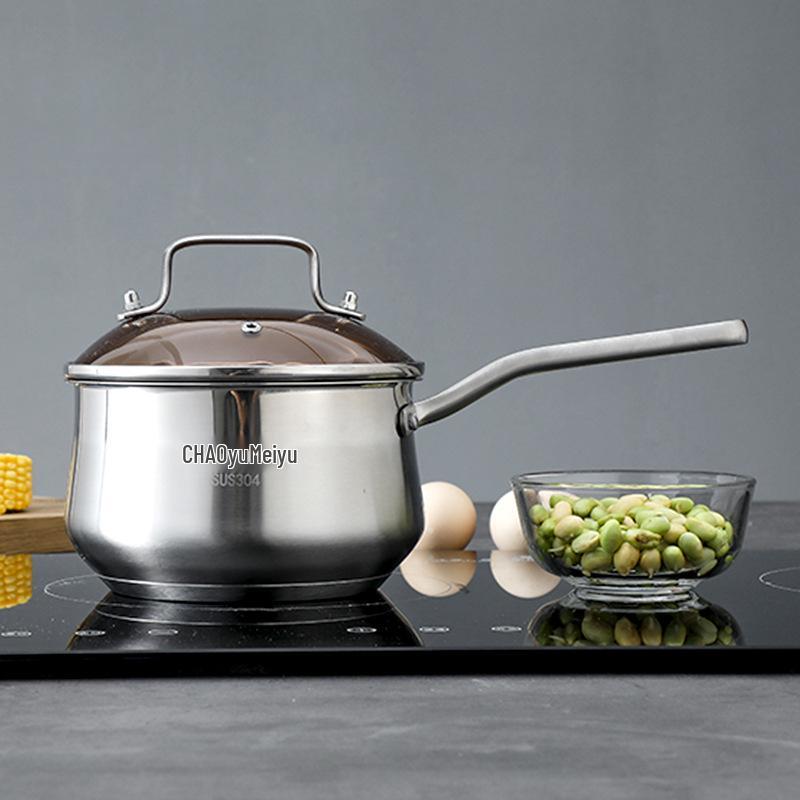 Universal Cookware: Multi-Layer 304 Stainless Steel Steamer, Milk & Soup Pot with Tempered Glass Lid