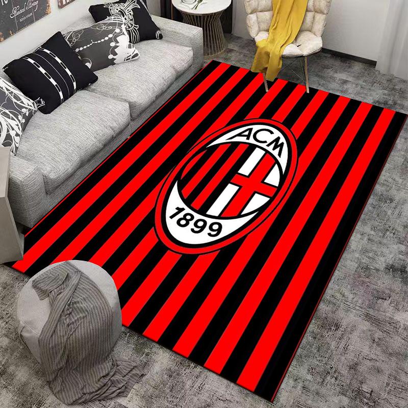 Rot-schwarz gestreifter Teppich mit ACM 1899 Logo-Design für Wohnkultur Geeignet als rutschfester Unterleger für Wohnzimmer, Schlafzimmer, Sofas