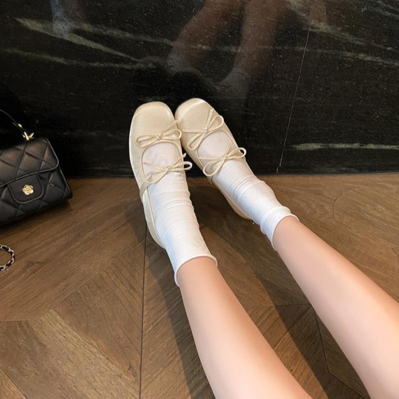 Fashion Elegant Square Head Bow Designed Casual Mary Jane Shoes for Women 2025 Spring New Shallow Mouth Comfortable Chunky Single Shoes