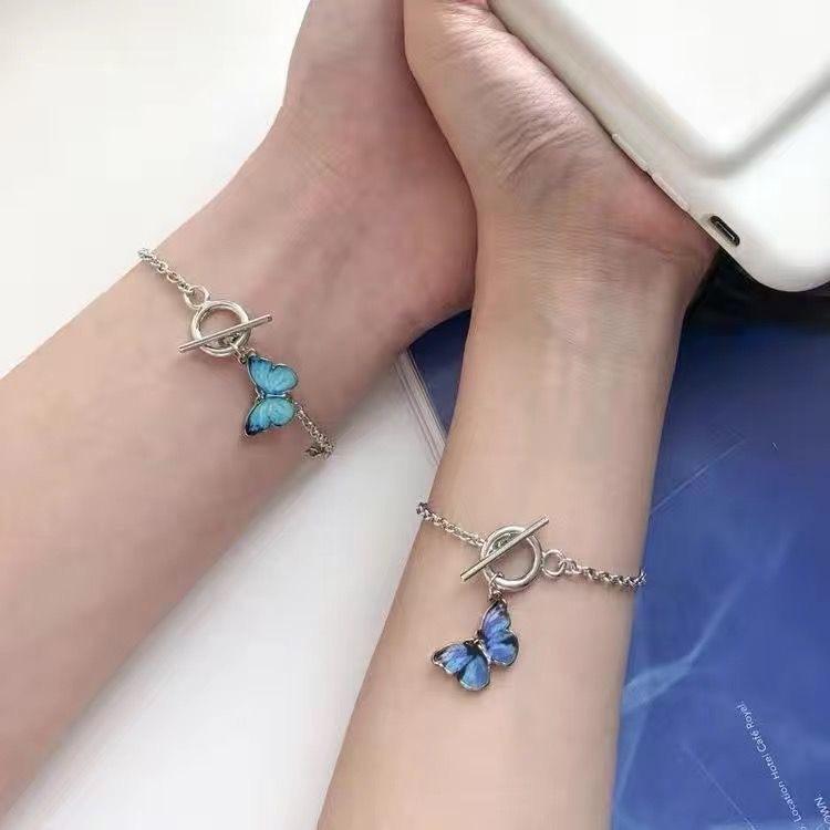 Ins blauer Schmetterling Ein-Wort-Schnallen-Armband ins super angesagtes Partnerarmband Armband Armband Mädchen