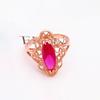 Russian Purple Gold Fashion Water Drop Pattern Red Stone Hollow Ring Plated Rose Gold Pigeon Blood Red Ring Women