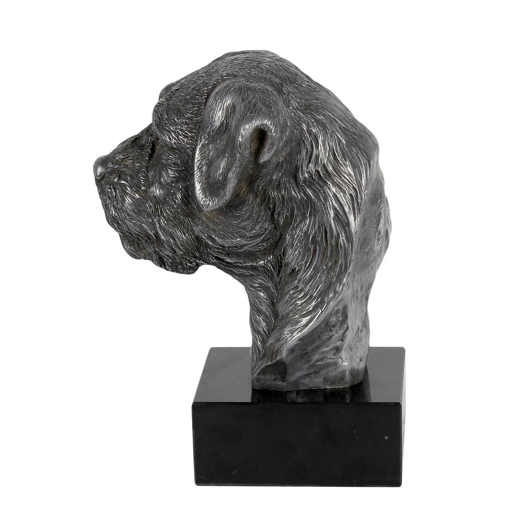 Border Terrier - Figur auf Marmor, mit silbernem Metall überzogen, handgefertigt, Marke Art-Dog
