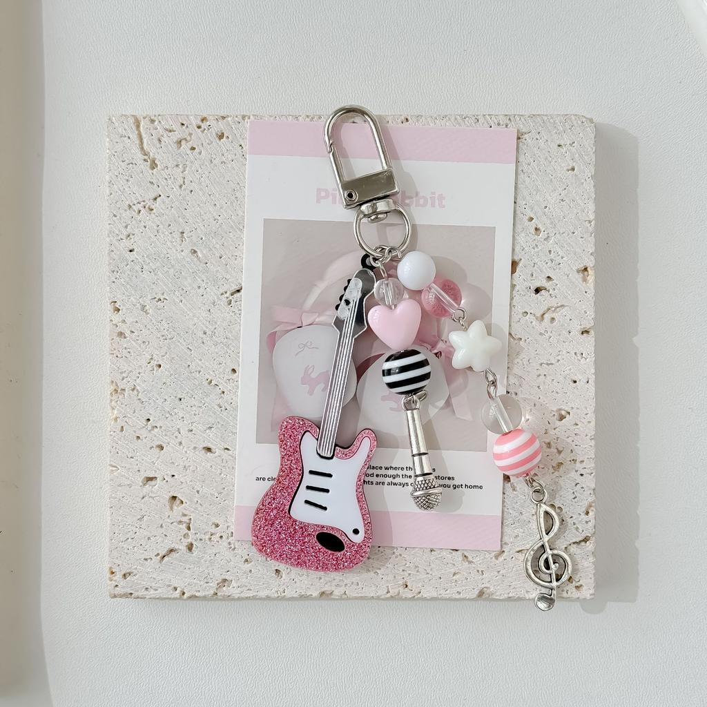 Phone Charms Pink Guitar Radio Microphone Pendant  Bag Phone Lanyard Cute Accessory for Girls Women Jewelry Bag Charm
