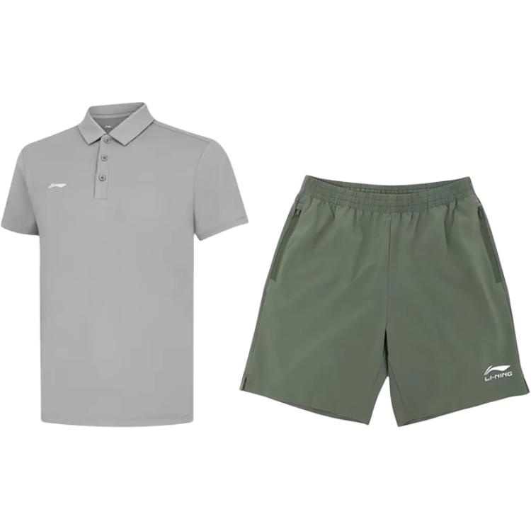 

Li-Ning Plain Simple Breathable Comfortable Versatile Short Sleeve Polo Shirt Casual Sports Set Unisex Polo Shirt APLV721-1+YKSV147-1 S