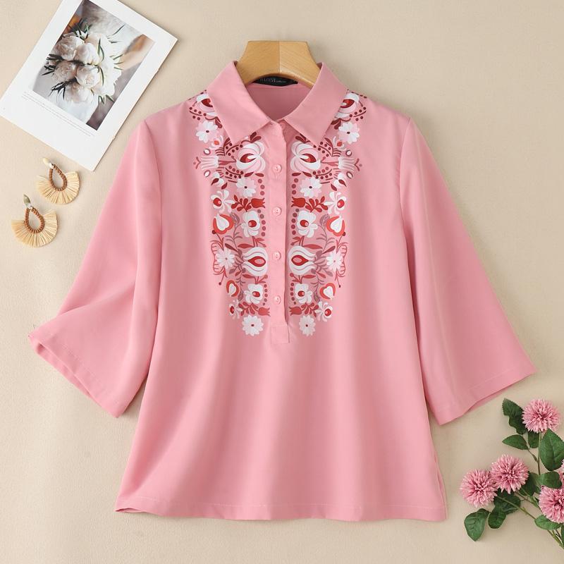 

ZANZEA Женская повседневная свободная блузка с отложным воротником и рукавами 3/4 с принтом 5XL розовый