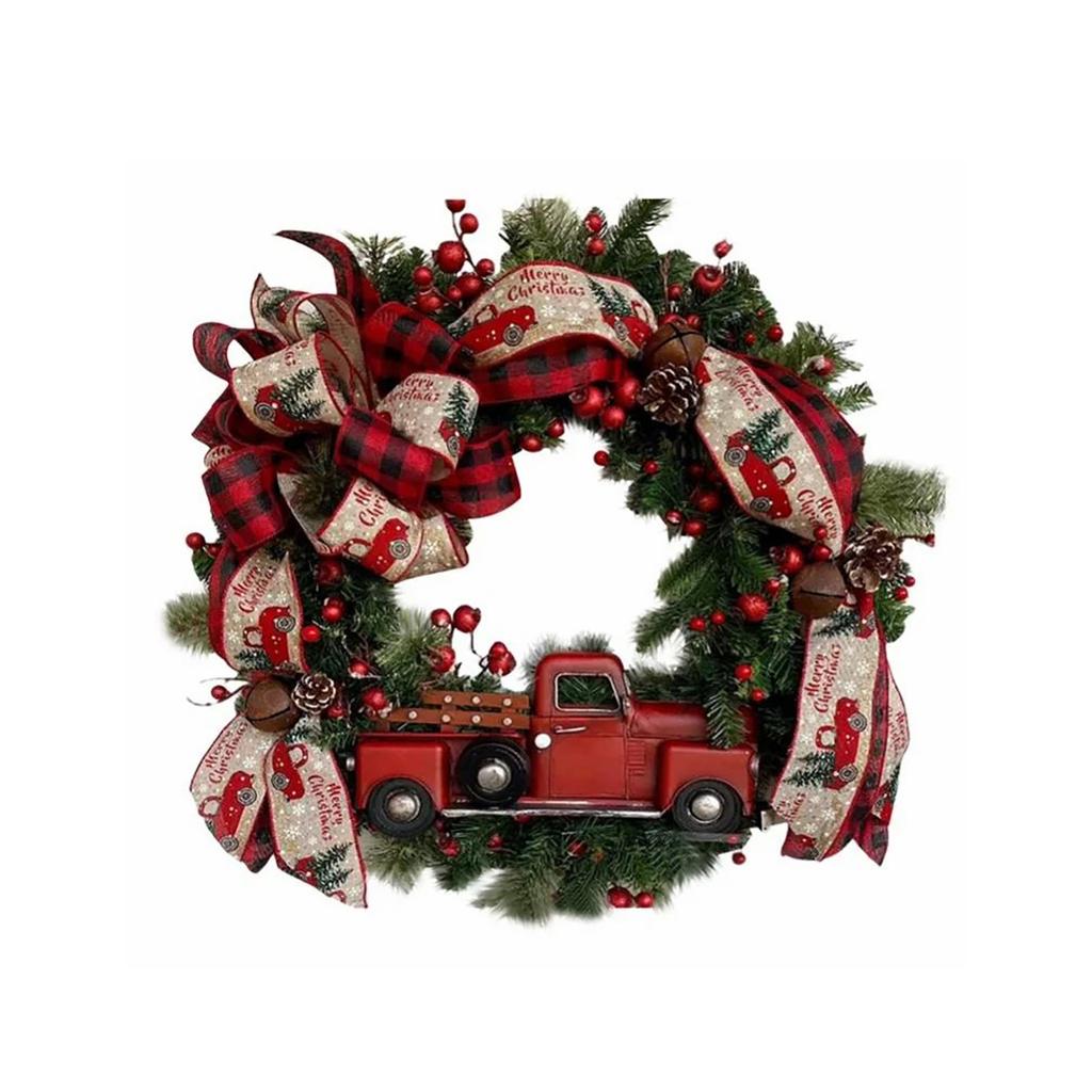 Super Holiday Artificial Christmas Wreath, Front Door Wreaths Decorations For Home, Party, Holiday, Thanksgiving, Xmas Decor - Green/Red