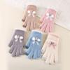 Women's Bowknot Touchscreen Wool Gloves - Warm, Knitted, Cute, Five-Fingered, Ideal for Autumn/Winter Cycling and Students.