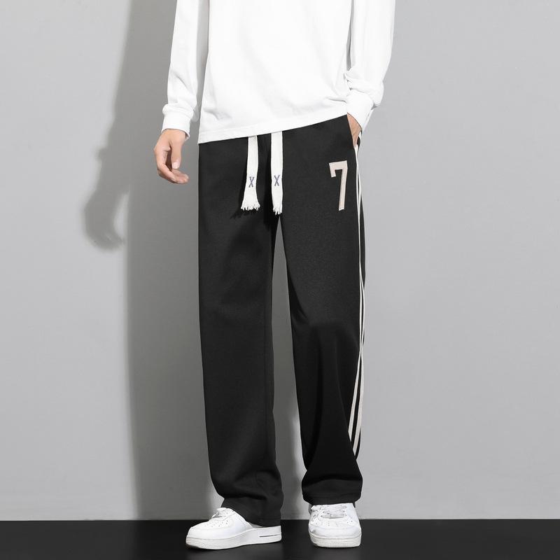 American Striped Casual Pants Men's Summer Black Versatile Draped Wide-leg Pants Men's Loose Straight Sports Pants