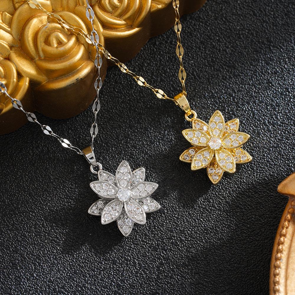 2026 New Exquisite Rotating Zirconia Daisy Pendant Necklace for Women