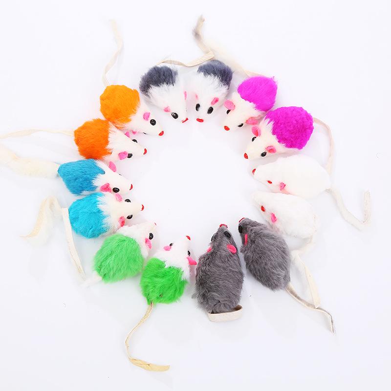 Colorful Rabbit Fur Mouse Cat Toy with Sand and Gravel for Self-Play
