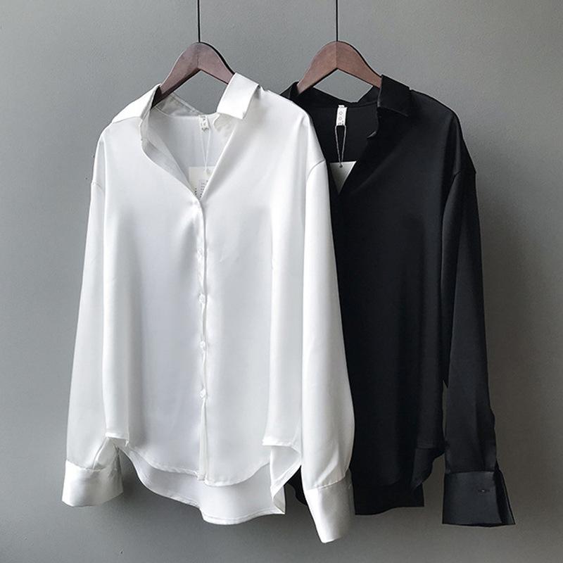 Acetate Silk Satin White Shirt Women's Spring Autumn and Winter New Design Sense Niche Inside Stacked French Top