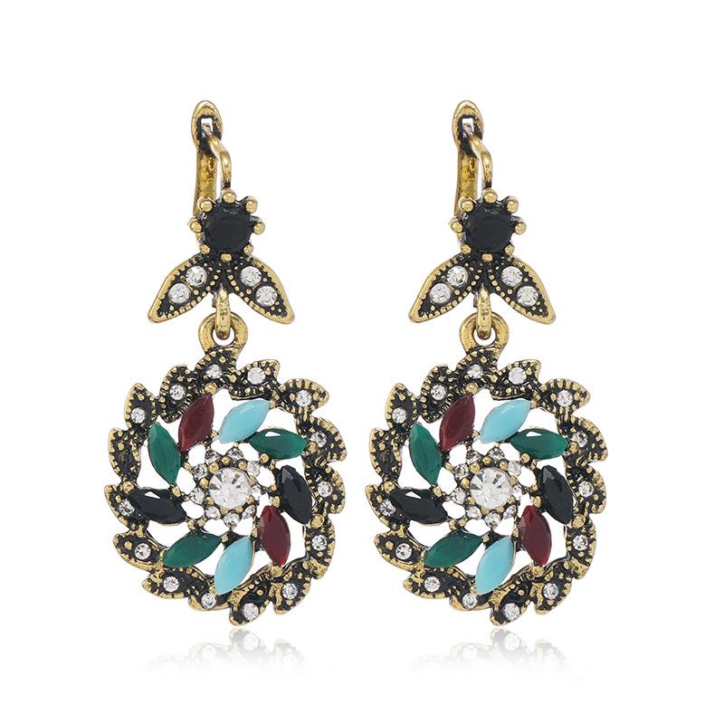 Meier Classic Ethnic Style Exaggerated European and American Bohemian Court Style Diamond-studded Earrings and Necklace