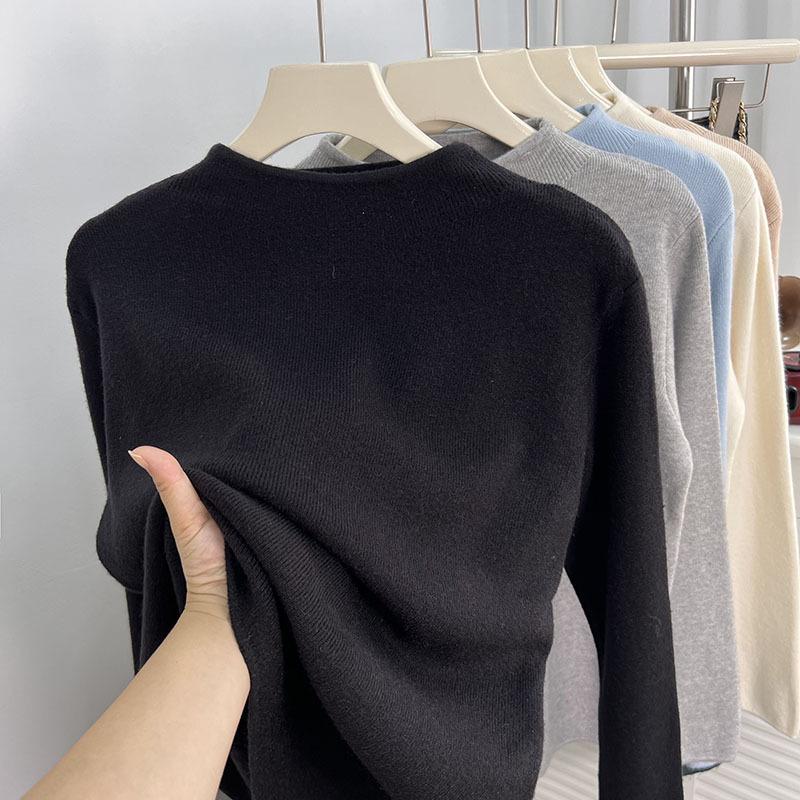 Women's Half Turtleneck Knitted Base Shirt Soft Skin-Friendly Pullover Sweater Autumn Winter Solid Color Stretch Knit Top