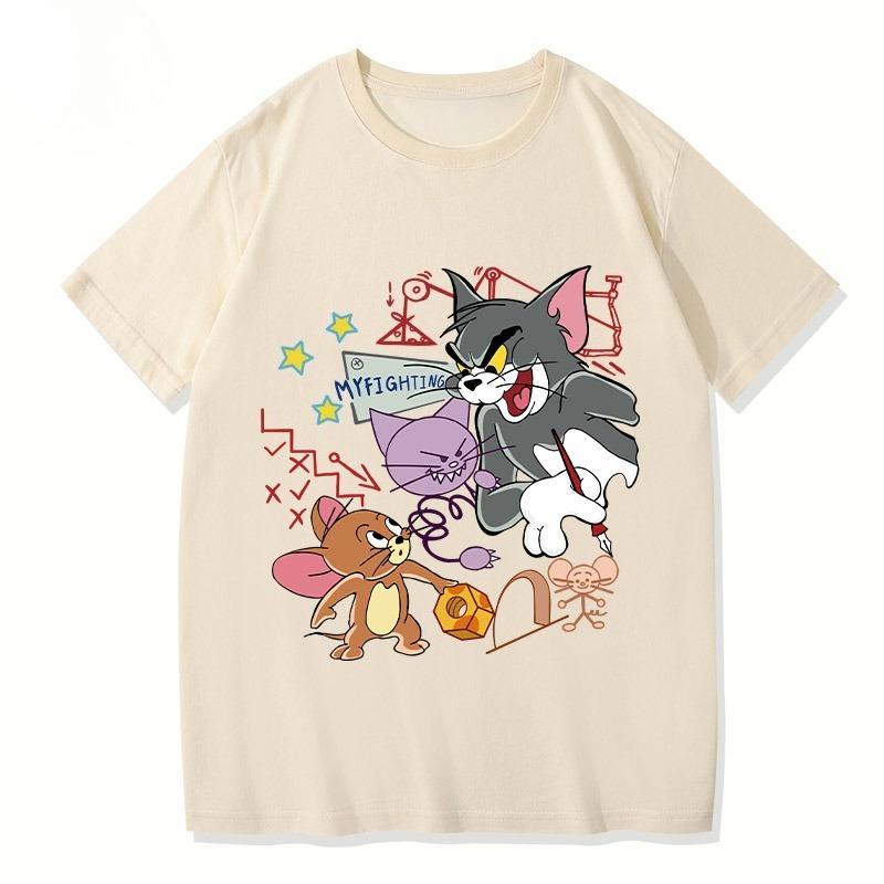 Miniso 2025 Summer New Tom and Jerry Printed Tshirt Is A Loose and Fashionable Couple Shortsleeved Top for Men and Women
