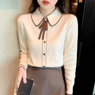 French POLO Knitted Sweater Autumn/Winter Doll Collar Sweater Loose Hoodie Bottom Shirt Long Sleeve Top