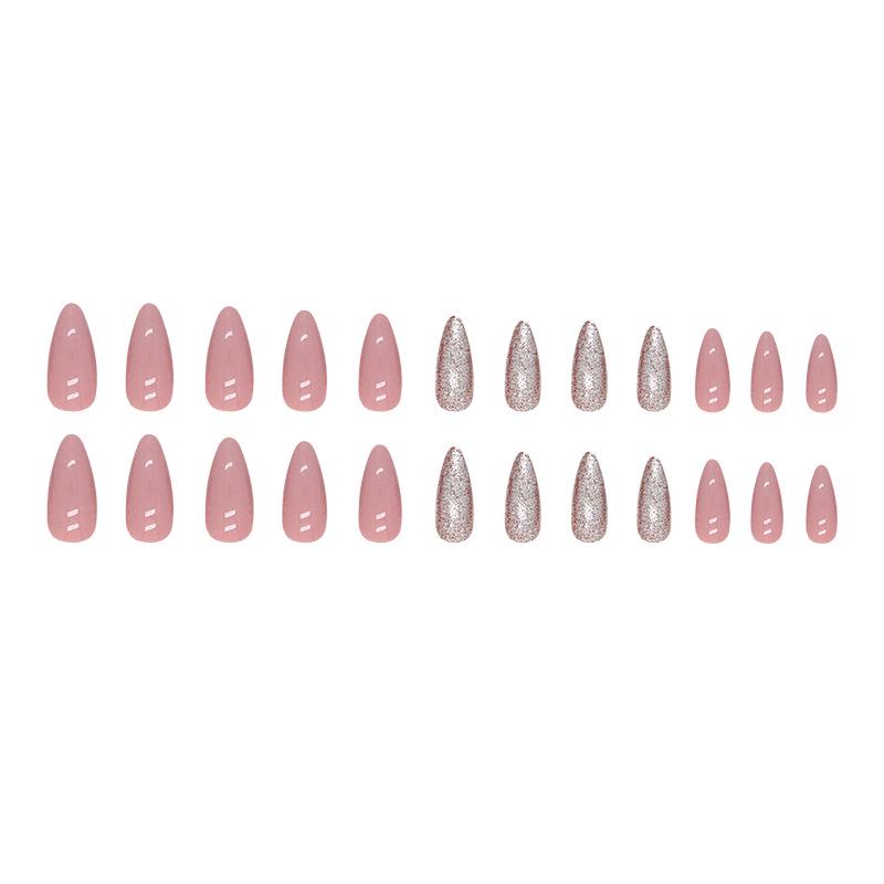 Dusty Rose Glitter Press-On Nails - Almond Shaped, European & American INS Style, Cinnamon Nude Wearable Nails