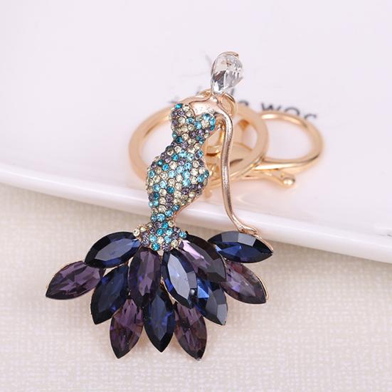 Keychain Pendant 3D Electroplated Mermaid Design Sparkling Rhinestones Inlaid Key Chain with Lobster Clasp Key Ring Bags Accessories