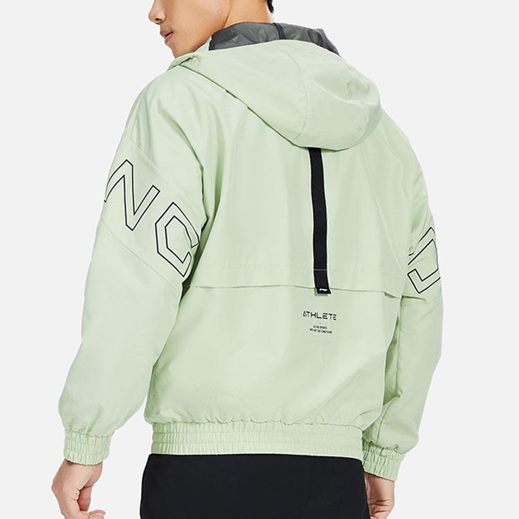 Li-Ning Loose Logo Sports Hooded Windbreaker Men Outerwear Water-Green AFDS007-7
