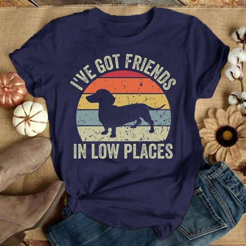 Cute Dachshund I've Got Friends In Low Places Printed T-Shirts Women Short Sleeve Funny Round Neck Tee Shirt Tops