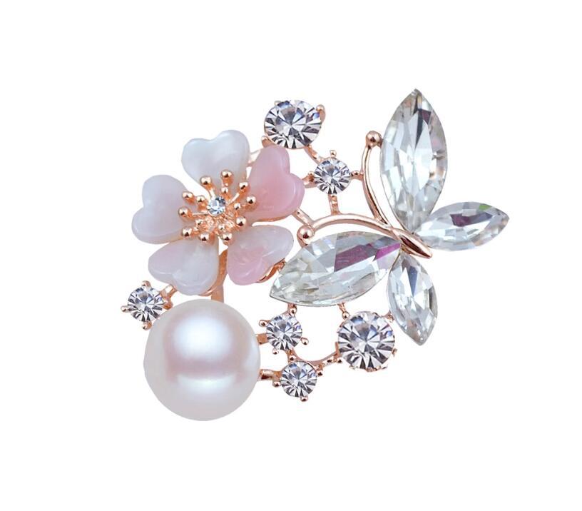 Crystal Butterfly Flower Brooch Female Pearl Pin Suit Accessories Clothing Accessories