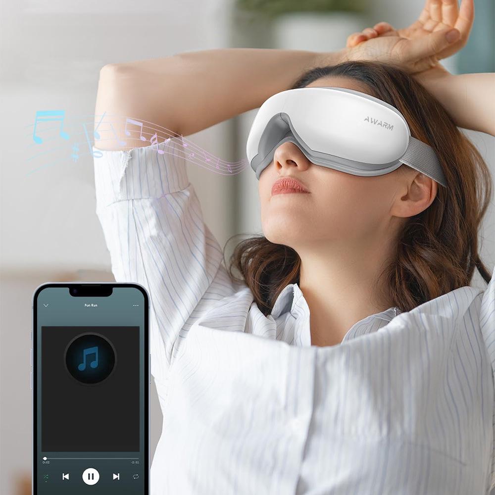 Массажер для глаз с Bluetooth, с воздушной подушкой, тепловой и вибрационной терапией белый