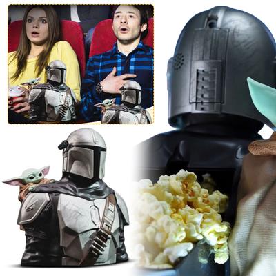 Großer Popcorn-Eimerbehälter in Form von Mandalorianer und Kind Langlebiges Harzmaterial Sammlerstück Kino-Snackhalter